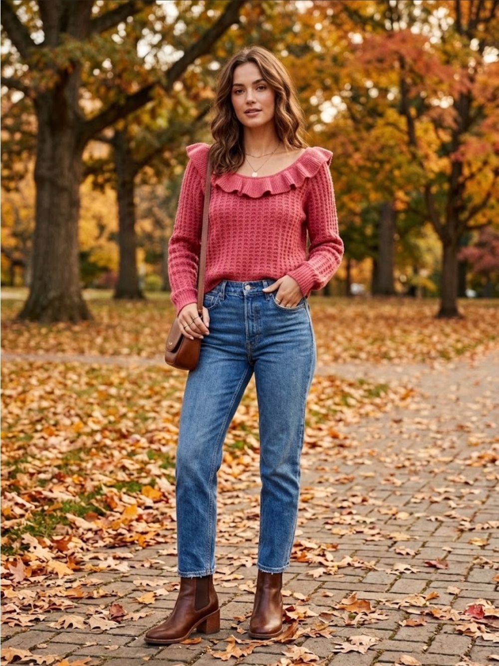 Anthropologie Cozy Ruffle-Trim Boat Neck Waffle Knit Sweater M Rose/Pink